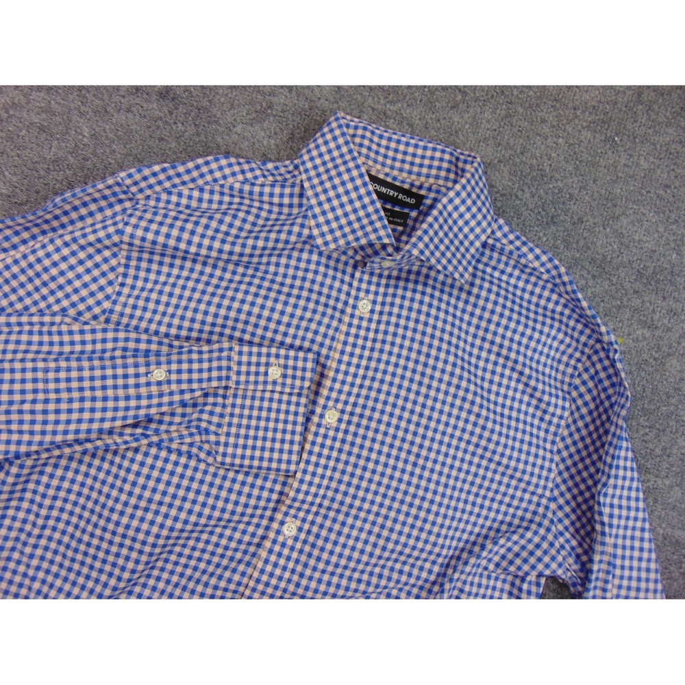 Country Road Shirt Mens Med Slim Fit Blue White Gingham Check Italian Fabric